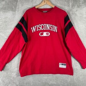 Wisconsin Badgers Long Sleeve Shirt Mens XL Red J America NCAA Graphic
